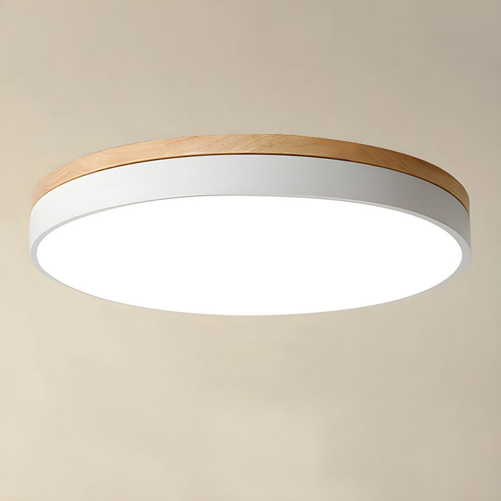 Nowoczesna Lampa Sufitowa LED z Drewnianym Akcentem | Minimalistyczny Plafon do Salonu