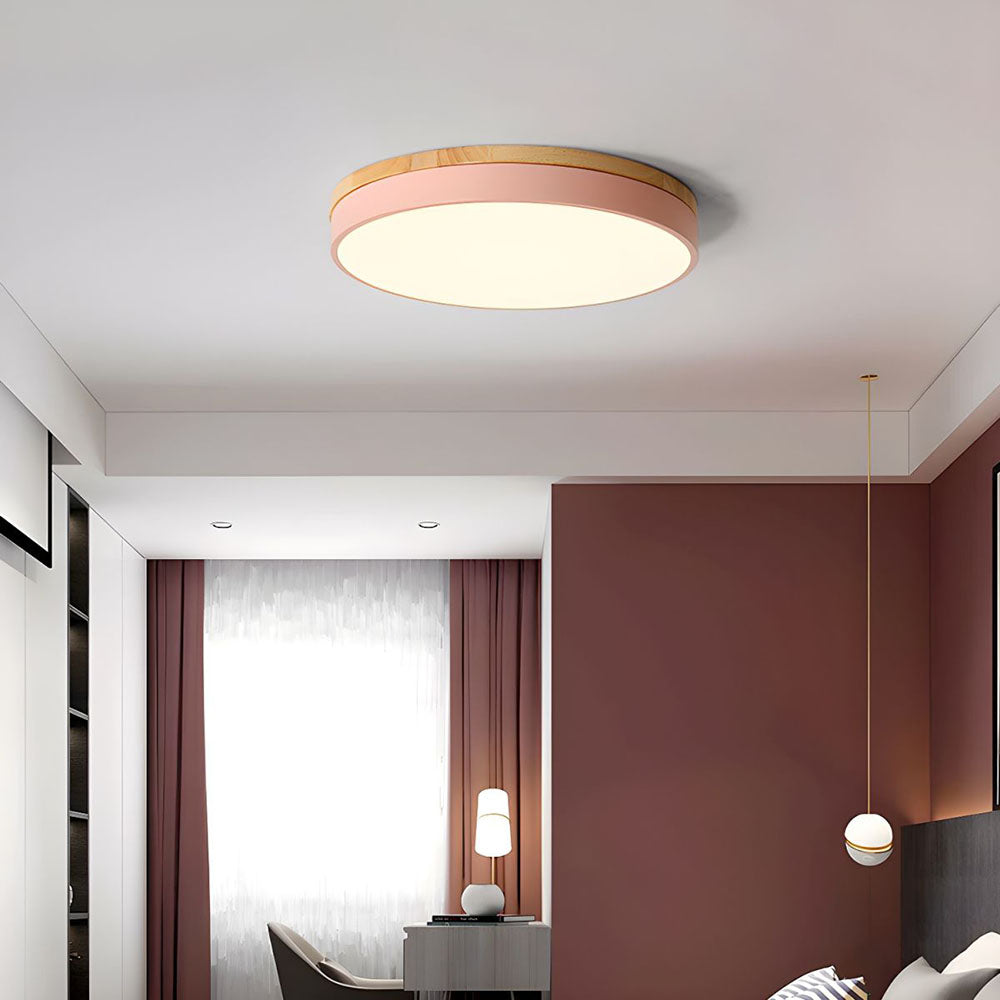 Nowoczesna Lampa Sufitowa LED z Drewnianym Akcentem | Minimalistyczny Plafon do Salonu