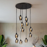 Lampa Wisząca 11-Punktowa Czarna | Nowoczesna Lampa Sufitowa z Kloszami Dymionymi