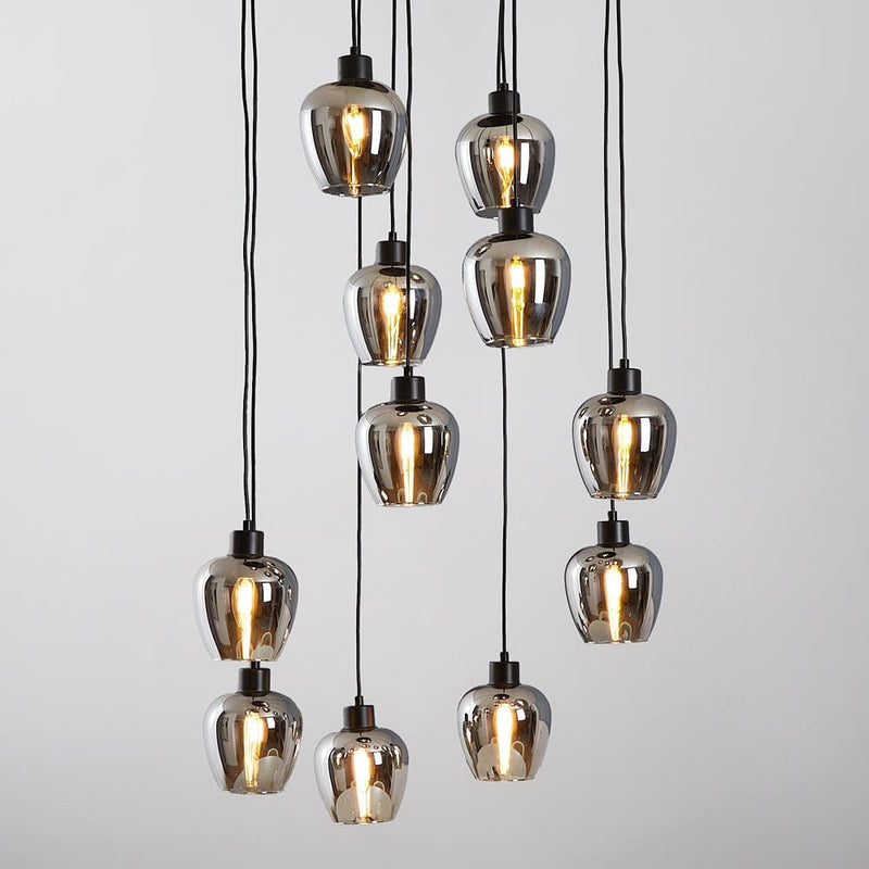 Lampa Wisząca 11-Punktowa Czarna | Nowoczesna Lampa Sufitowa z Kloszami Dymionymi