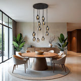 Lampa Wisząca 11-Punktowa Czarna | Nowoczesna Lampa Sufitowa z Kloszami Dymionymi