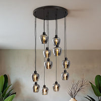 Lampa Wisząca 11-Punktowa Czarna | Nowoczesna Lampa Sufitowa z Kloszami Dymionymi