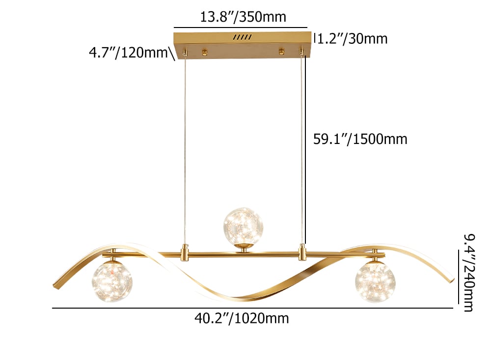 Nowoczesny Żyrandol Liniowy z Kulami Szklanymi | Elegancka Lampa LED Sufitowa