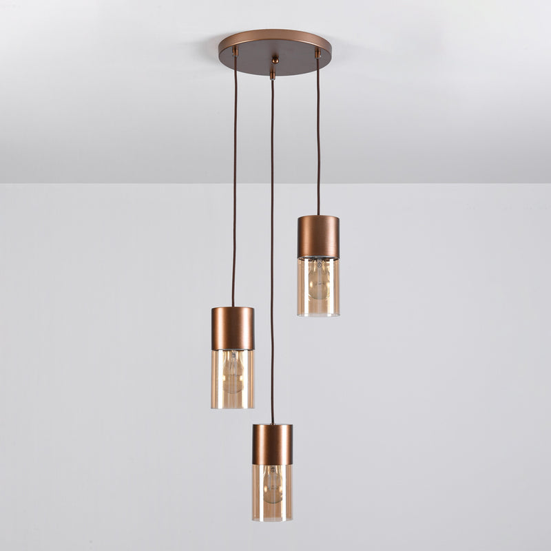 Lampa Wisząca 3-Punktowa Brązowa | Nowoczesna Lampa Sufitowa z Bursztynowym Szkłem