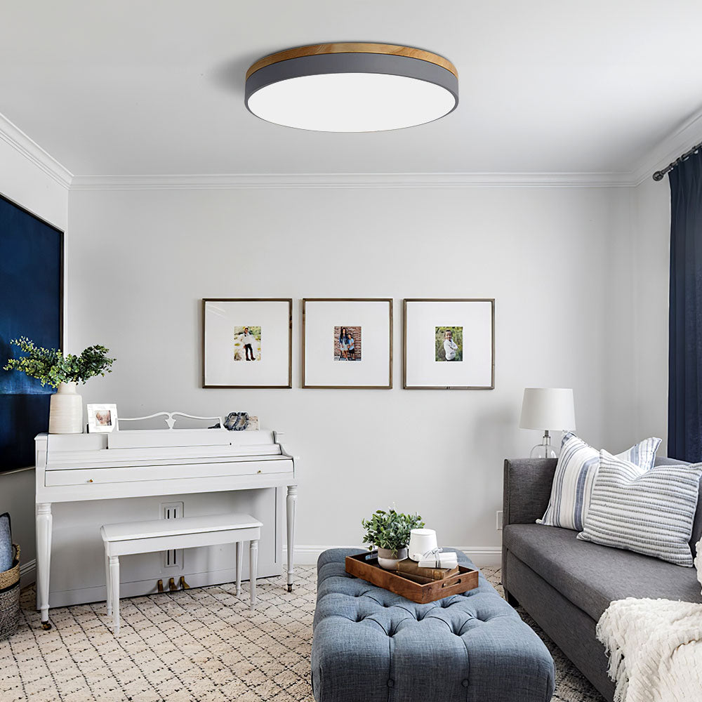 Nowoczesna Lampa Sufitowa LED z Drewnianym Akcentem | Minimalistyczny Plafon do Salonu