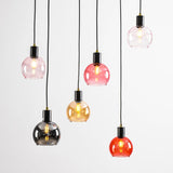 Lampa Wisząca 6-Punktowa Czarna | Lampa Sufitowa ze Szkłem Kolorowym