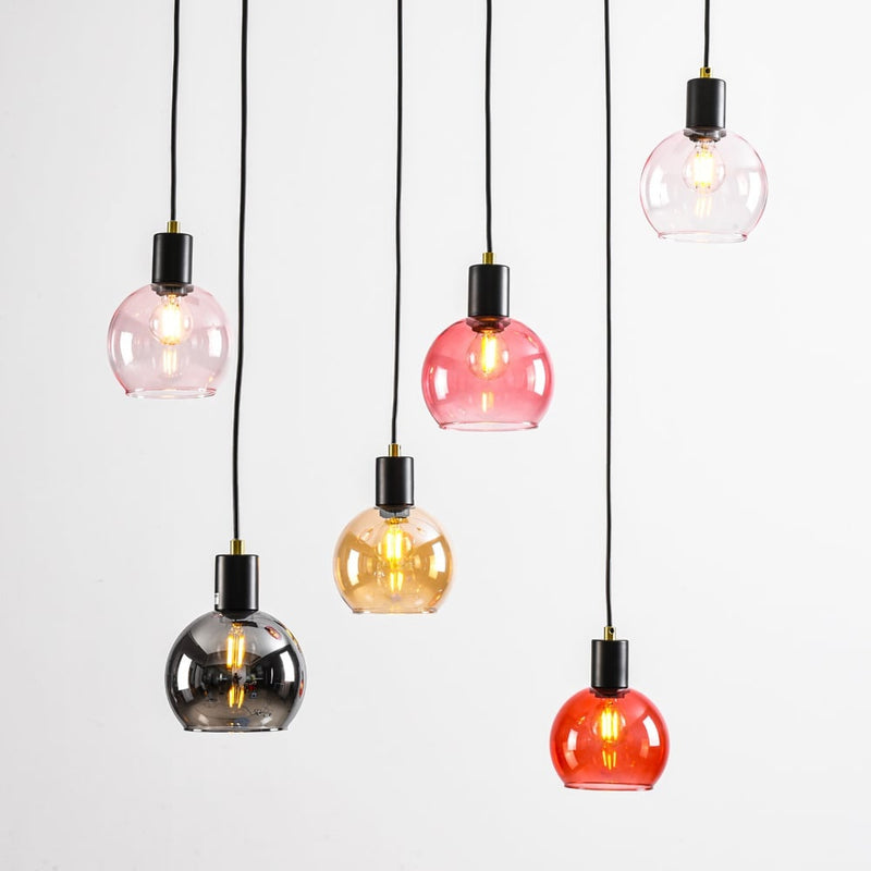 Lampa Wisząca 6-Punktowa Czarna | Lampa Sufitowa ze Szkłem Kolorowym