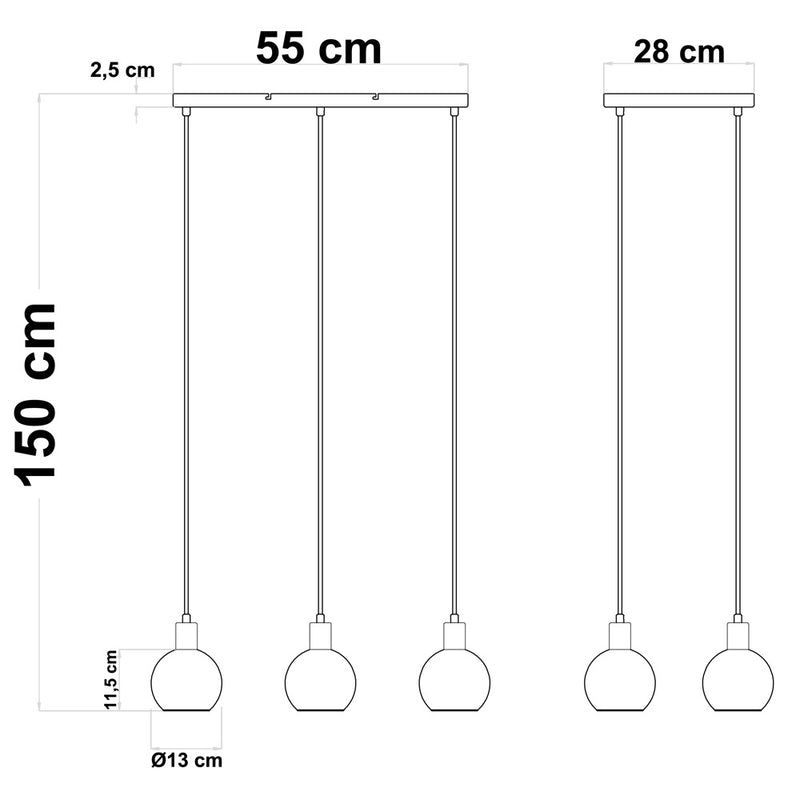 Lampa Wisząca 6-Punktowa Czarna | Lampa Sufitowa ze Szkłem Kolorowym