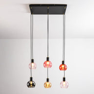 Lampa Wisząca 6-Punktowa Czarna | Lampa Sufitowa ze Szkłem Kolorowym
