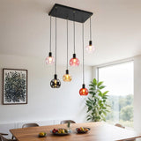 Lampa Wisząca 6-Punktowa Czarna | Lampa Sufitowa ze Szkłem Kolorowym