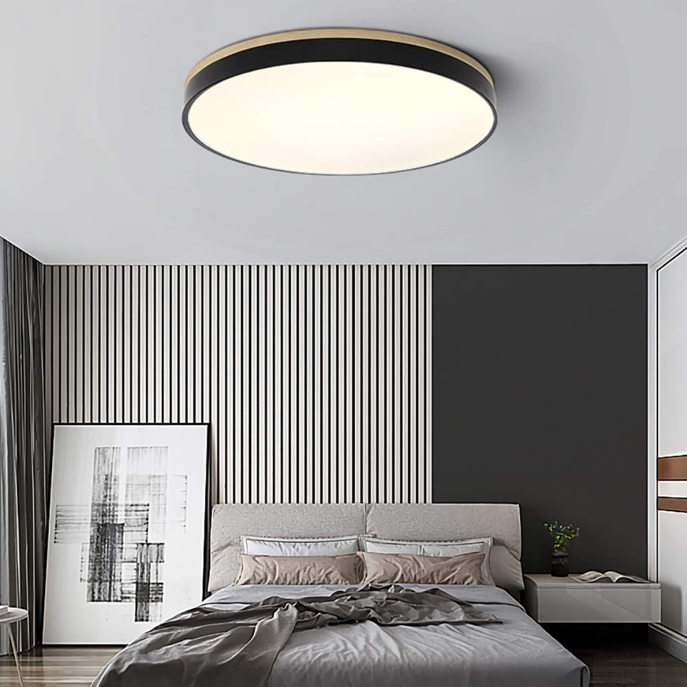Nowoczesna Lampa Sufitowa LED z Drewnianym Akcentem | Minimalistyczny Plafon do Salonu