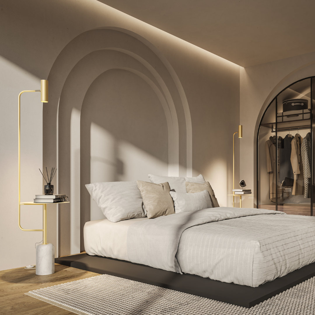 Lampa Stojąca LED z Blatem Stolika do Salonu | Nowoczesna Lampa Podłogowa