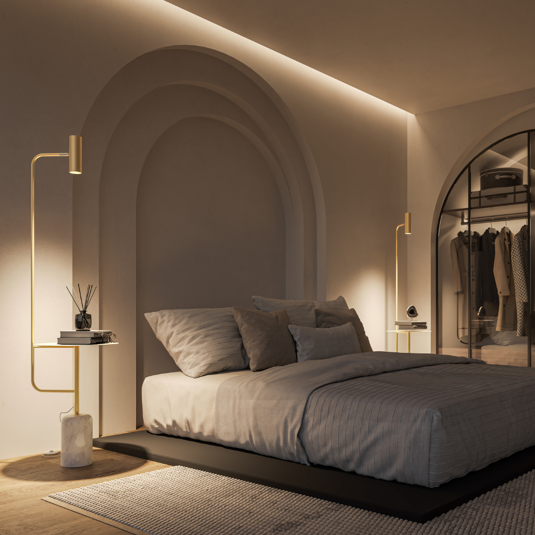 Lampa Stojąca LED z Blatem Stolika do Salonu | Nowoczesna Lampa Podłogowa