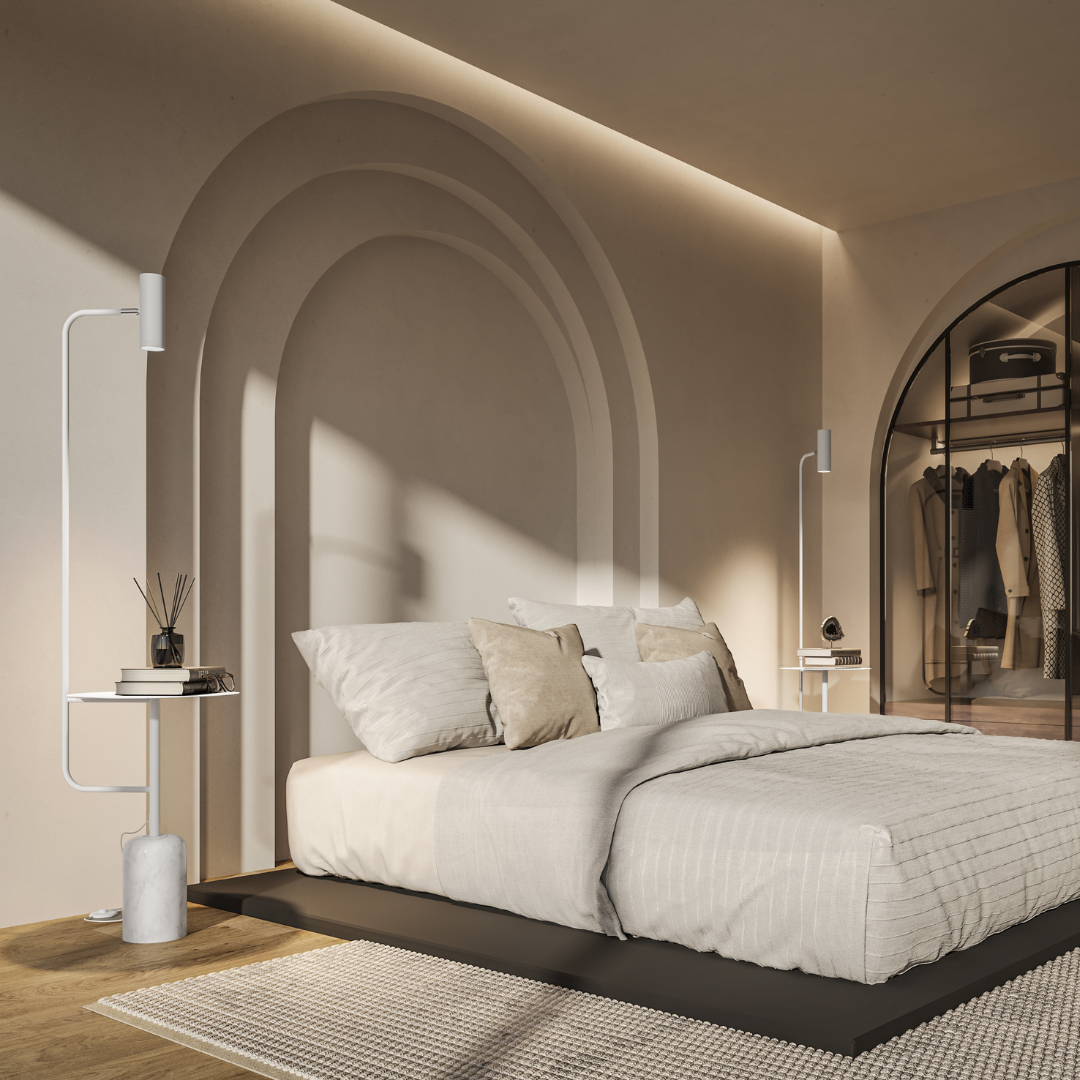 Lampa Stojąca LED z Blatem Stolika do Salonu | Nowoczesna Lampa Podłogowa