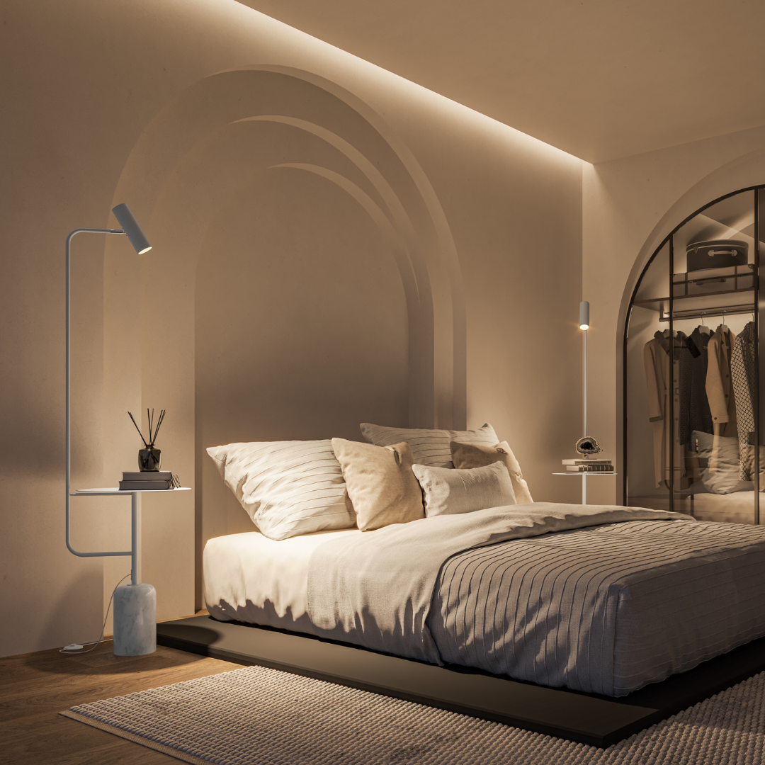 Lampa Stojąca LED z Blatem Stolika do Salonu | Nowoczesna Lampa Podłogowa