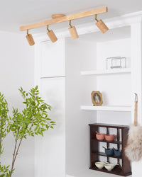 Drewniana Lampa Sufitowa na Szynie | Nowoczesny Reflektor LED do Salonu i Korytarza