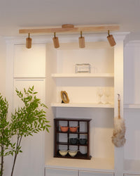 Drewniana Lampa Sufitowa na Szynie | Nowoczesny Reflektor LED do Salonu i Korytarza