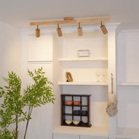 Drewniana Lampa Sufitowa na Szynie | Nowoczesny Reflektor LED do Salonu i Korytarza