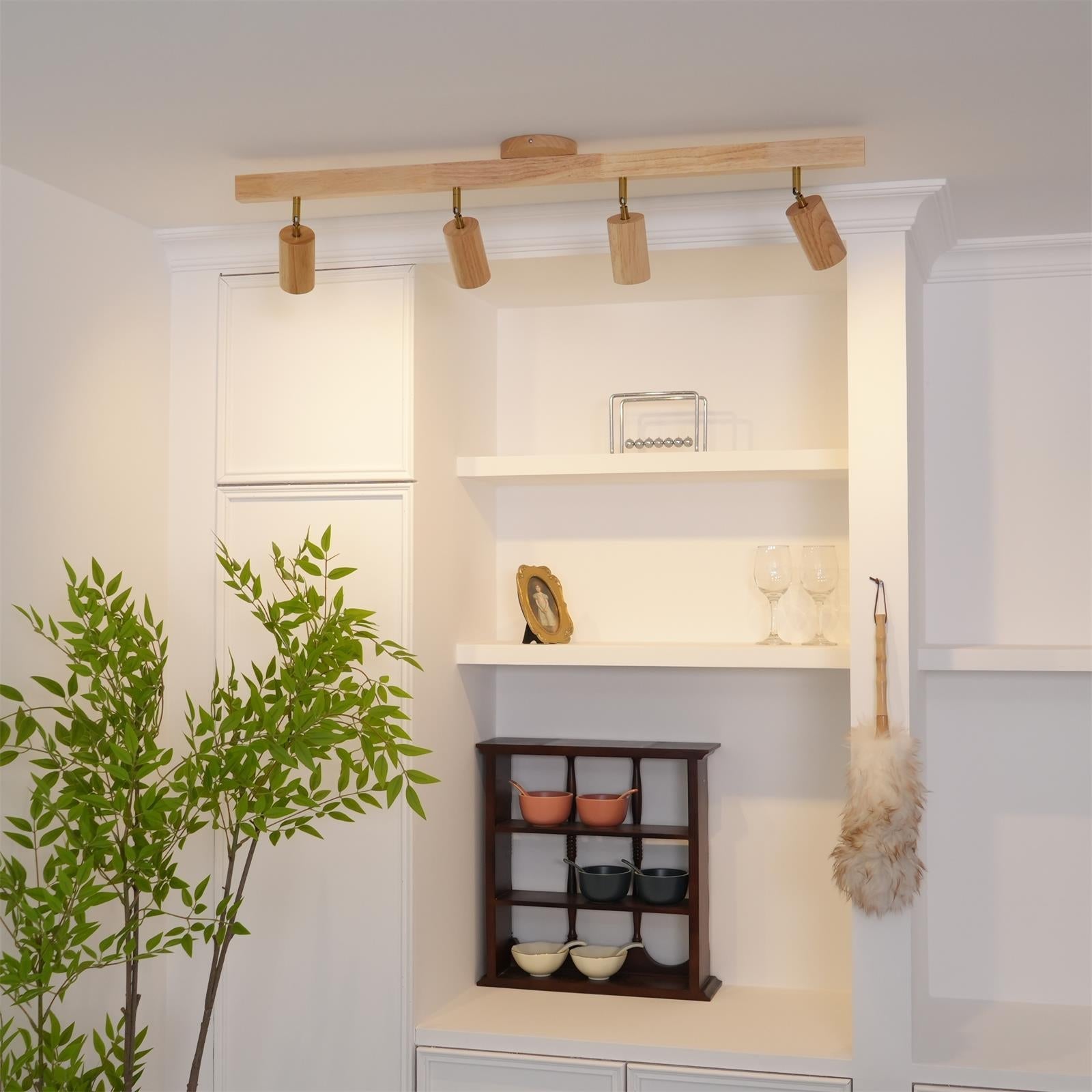 Drewniana Lampa Sufitowa na Szynie | Nowoczesny Reflektor LED do Salonu i Korytarza