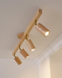 Drewniana Lampa Sufitowa na Szynie | Nowoczesny Reflektor LED do Salonu i Korytarza