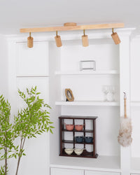 Drewniana Lampa Sufitowa na Szynie | Nowoczesny Reflektor LED do Salonu i Korytarza