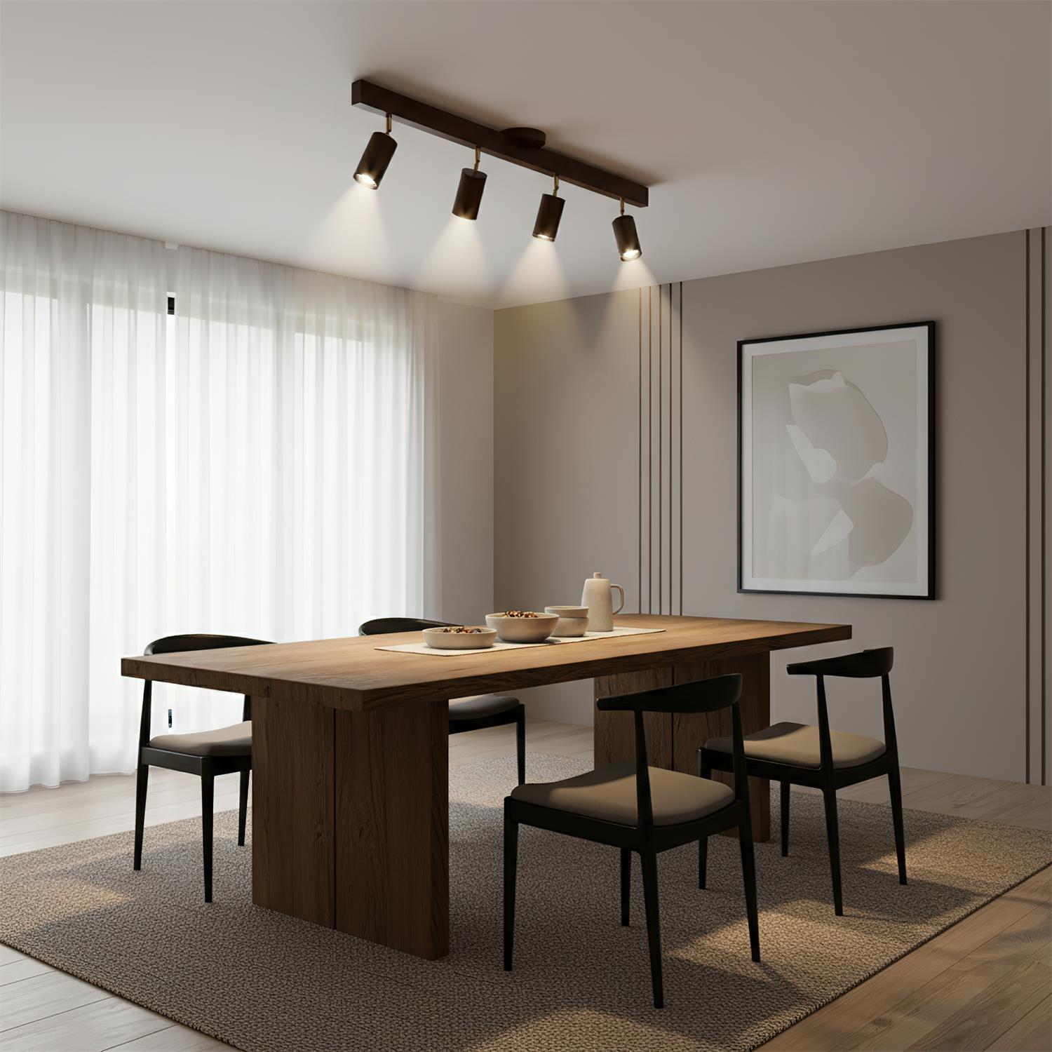 Drewniana Lampa Sufitowa na Szynie | Nowoczesny Reflektor LED do Salonu i Korytarza