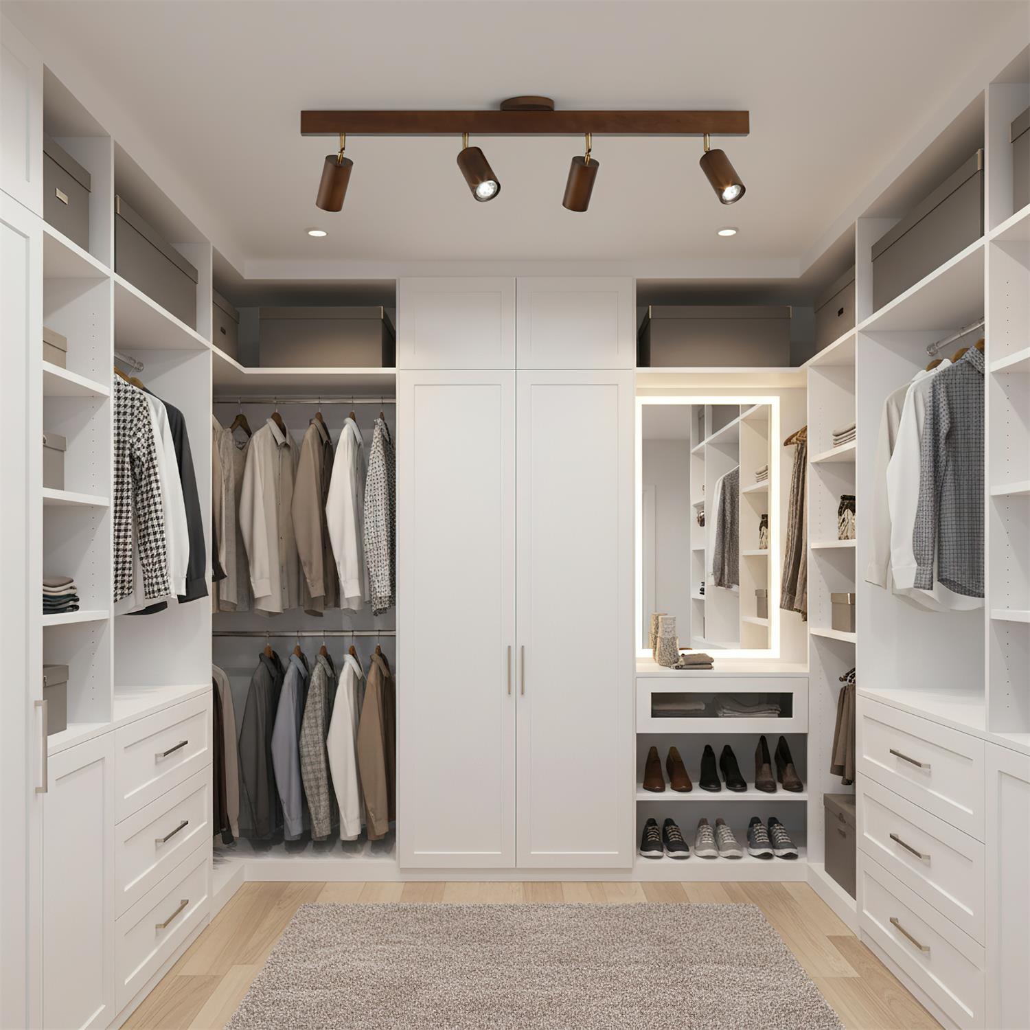 Drewniana Lampa Sufitowa na Szynie | Nowoczesny Reflektor LED do Salonu i Korytarza