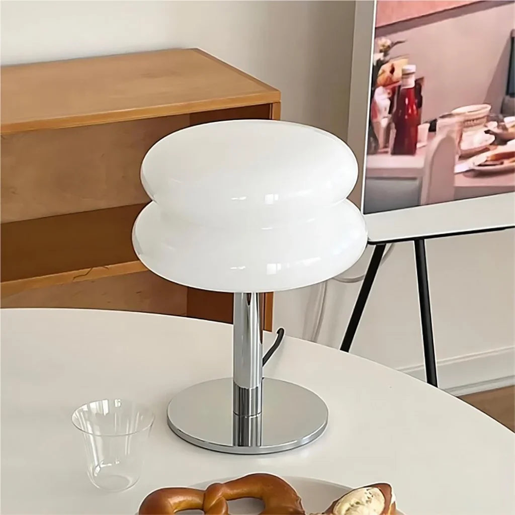 Lampa Stołowa Bauhaus ze Szklanym Kloszem | Minimalistyczna Lampka Nocna