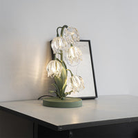 Szklana Lampa Stołowa w Kwiatowym Stylu | Dekoracyjna Lampka do Sypialni i Salonu