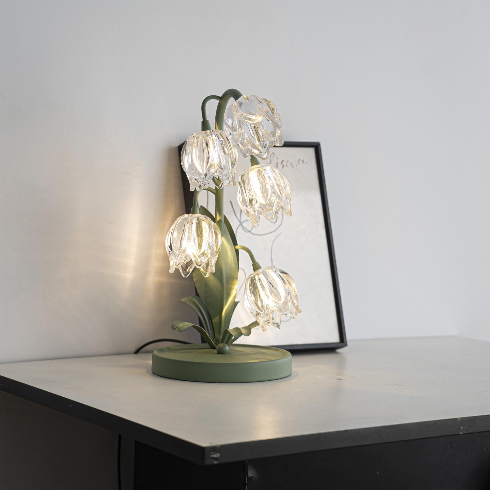 Szklana Lampa Stołowa w Kwiatowym Stylu | Dekoracyjna Lampka do Sypialni i Salonu