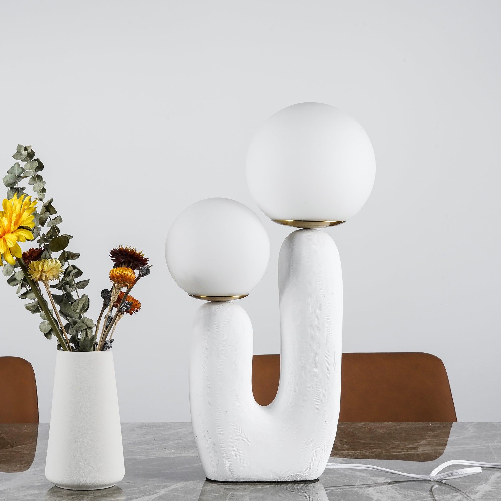 Designerska Lampa Stołowa z Podwójną Kulą | Nowoczesna Lampka Stojąca LED do Salonu