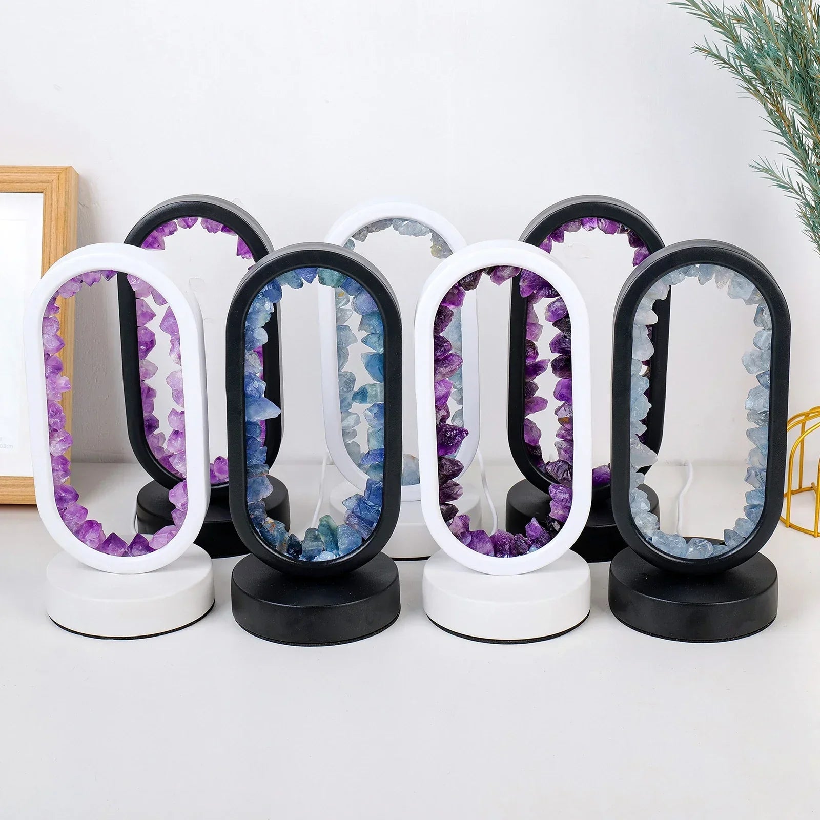 Lampa Biurkowa z Ametystem | Naturalne Oświetlenie Relaksacyjne do Sypialni lub Salonu