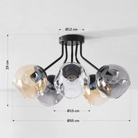 Lampa Sufitowa z 5 Kloszami Szklanymi | Designerski Plafon LED do Salonu