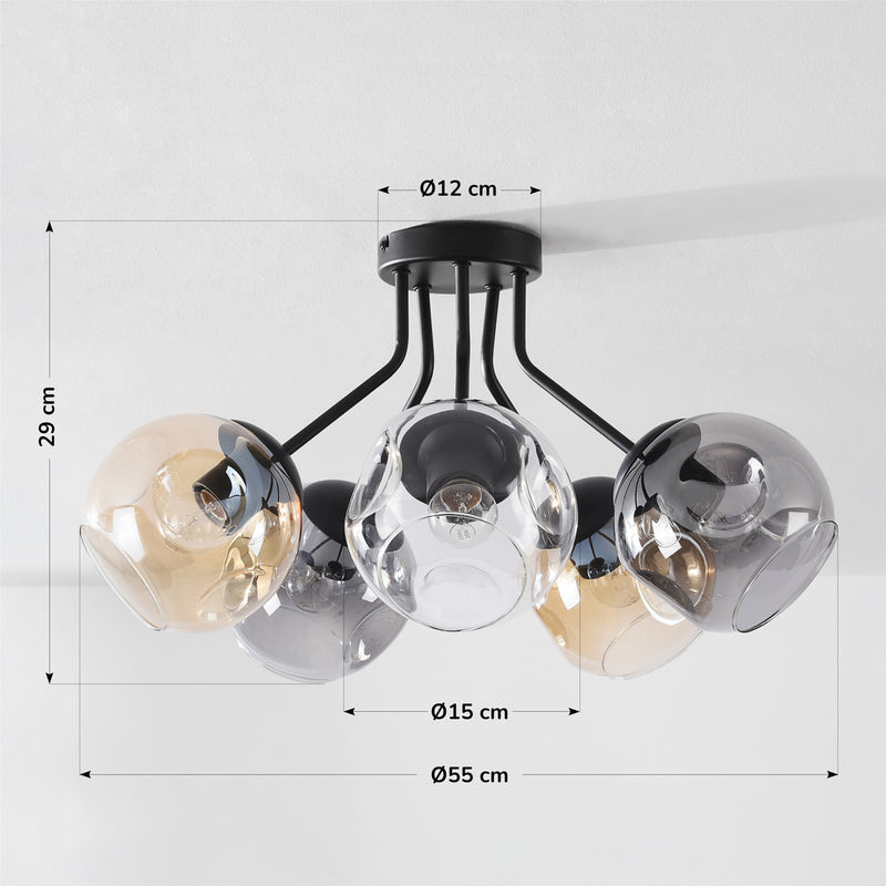 Lampa Sufitowa z 5 Kloszami Szklanymi | Designerski Plafon LED do Salonu