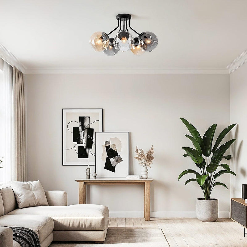 Lampa Sufitowa z 5 Kloszami Szklanymi | Designerski Plafon LED do Salonu