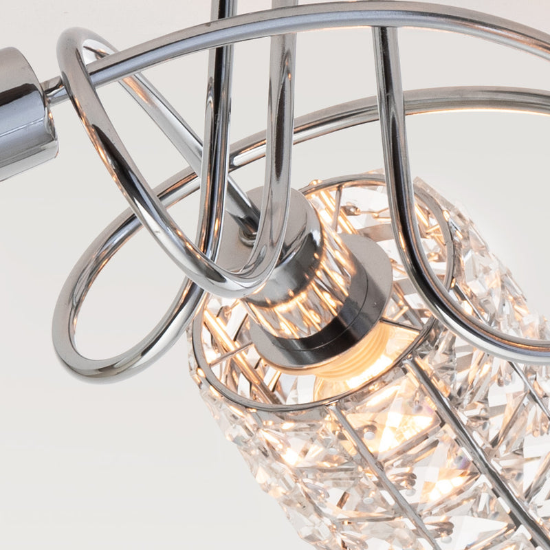 Lampa Sufitowa 3-Punktowa Chromowana | Nowoczesna Lampa z Kloszami Kryształowymi
