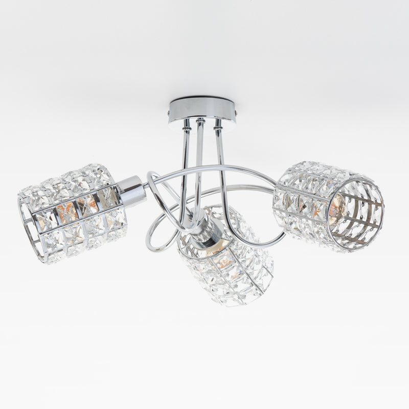 Lampa Sufitowa 3-Punktowa Chromowana | Nowoczesna Lampa z Kloszami Kryształowymi