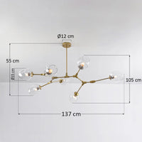 Lampa Wisząca Złota 7-Punktowa | Nowoczesna Lampa Sufitowa z Kloszami Szklanymi
