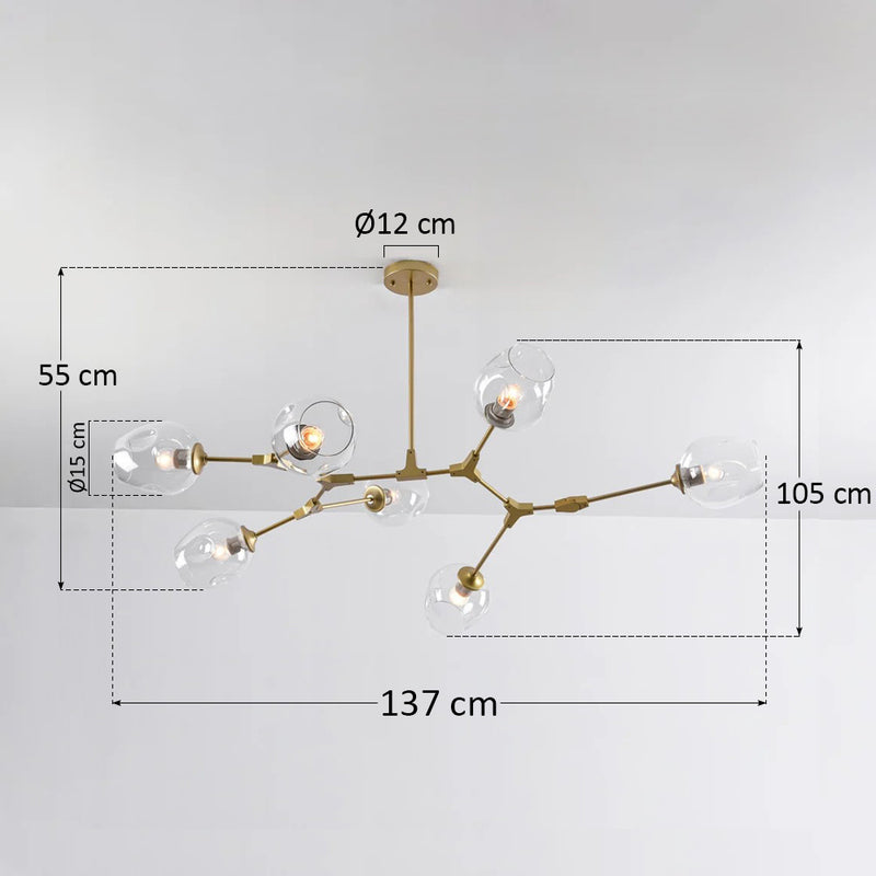 Lampa Wisząca Złota 7-Punktowa | Nowoczesna Lampa Sufitowa z Kloszami Szklanymi
