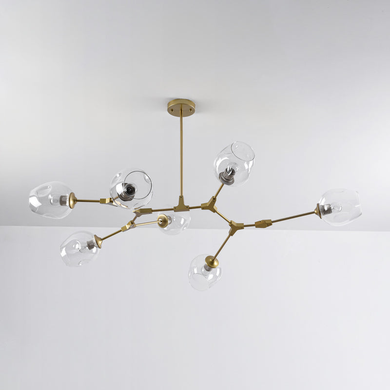 Lampa Wisząca Złota 7-Punktowa | Nowoczesna Lampa Sufitowa z Kloszami Szklanymi