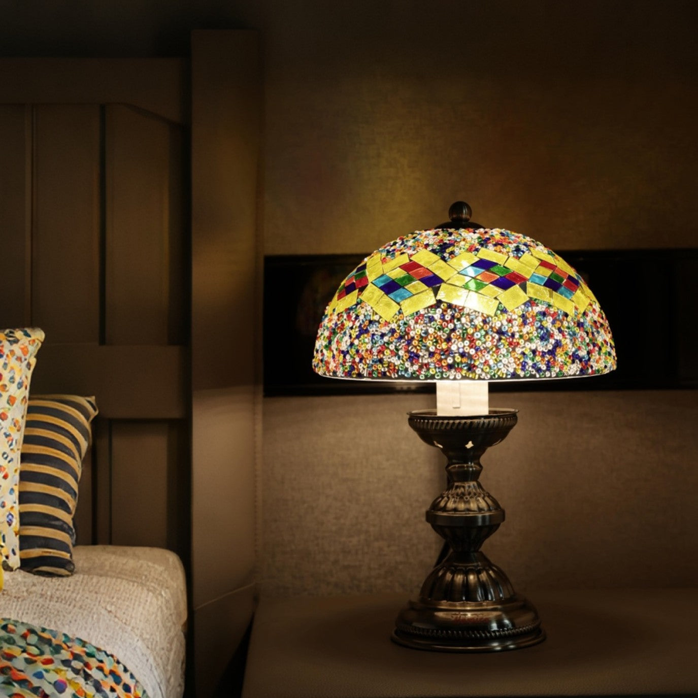 Lampa Stołowa w Stylu Tiffany | Kwiatowa Mozaikowa Lampa Witrażowa