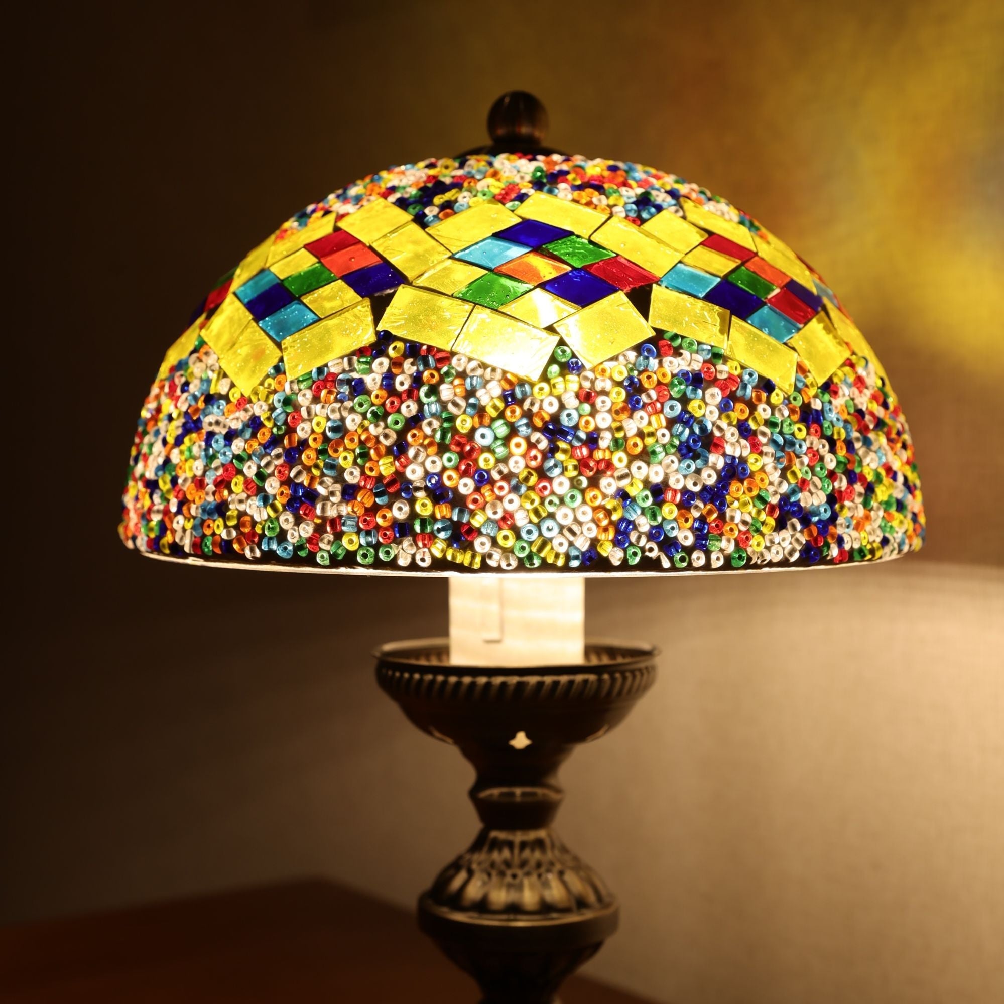 Lampa Stołowa w Stylu Tiffany | Kwiatowa Mozaikowa Lampa Witrażowa