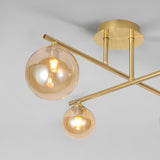 Lampa Sufitowa 4-Punktowa Złota | Nowoczesna Lampa z Kloszami Bursztynowymi