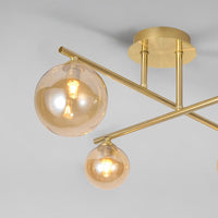 Lampa Sufitowa 4-Punktowa Złota | Nowoczesna Lampa z Kloszami Bursztynowymi