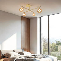 Lampa Sufitowa 4-Punktowa Złota | Nowoczesna Lampa z Kloszami Bursztynowymi