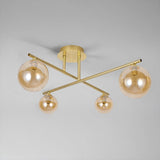 Lampa Sufitowa 4-Punktowa Złota | Nowoczesna Lampa z Kloszami Bursztynowymi