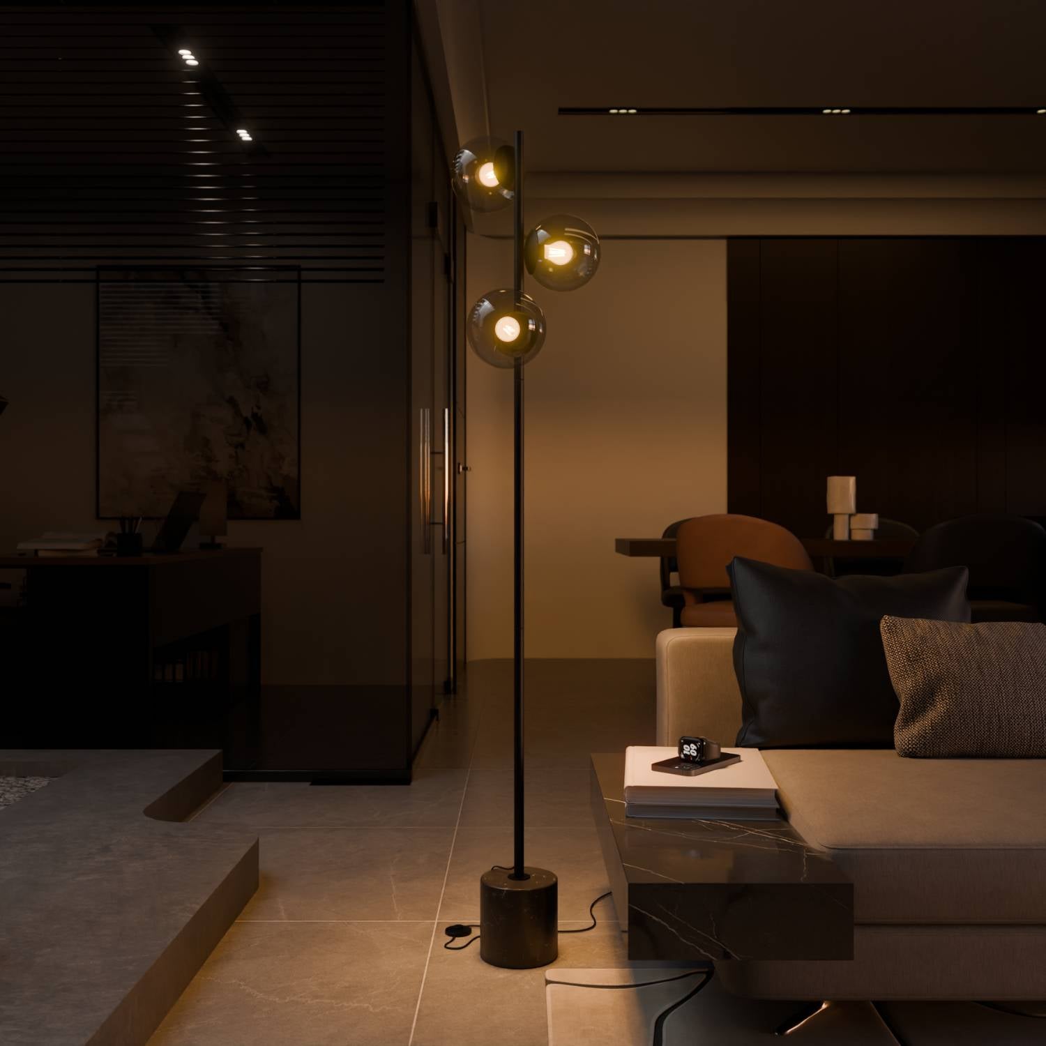 Lampa Stojąca LED z Kulistymi Kloszami do Salonu | Nowoczesna Lampa Podłogowa