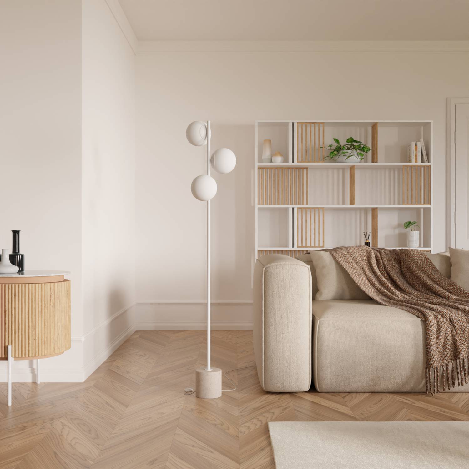 Lampa Stojąca LED z Kulistymi Kloszami do Salonu | Nowoczesna Lampa Podłogowa