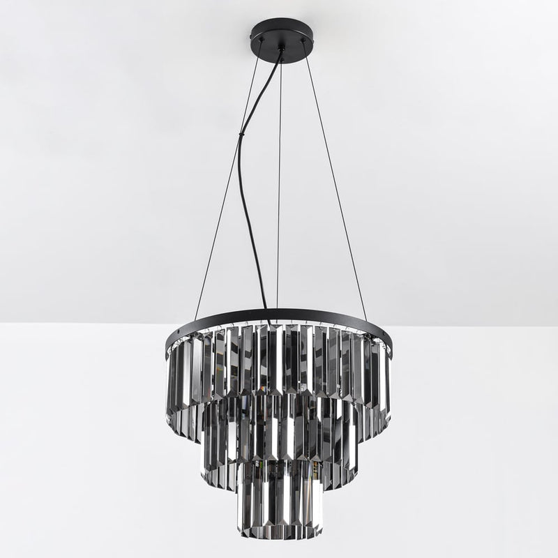 Lampa Wisząca Czarna Luksusowa | Nowoczesna Lampa Sufitowa z Kryształami Dymionymi