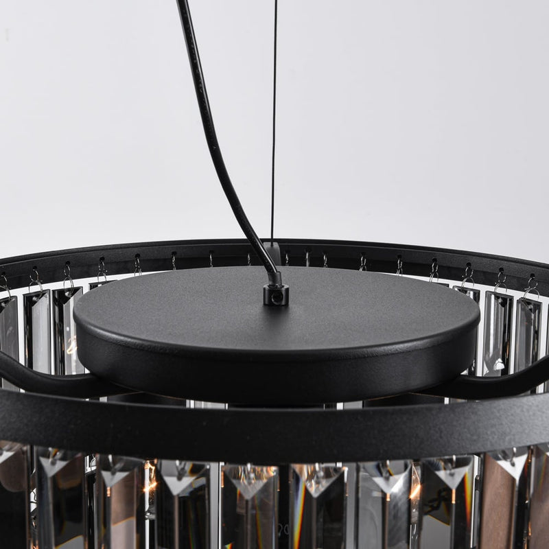 Lampa Wisząca Czarna Luksusowa | Nowoczesna Lampa Sufitowa z Kryształami Dymionymi